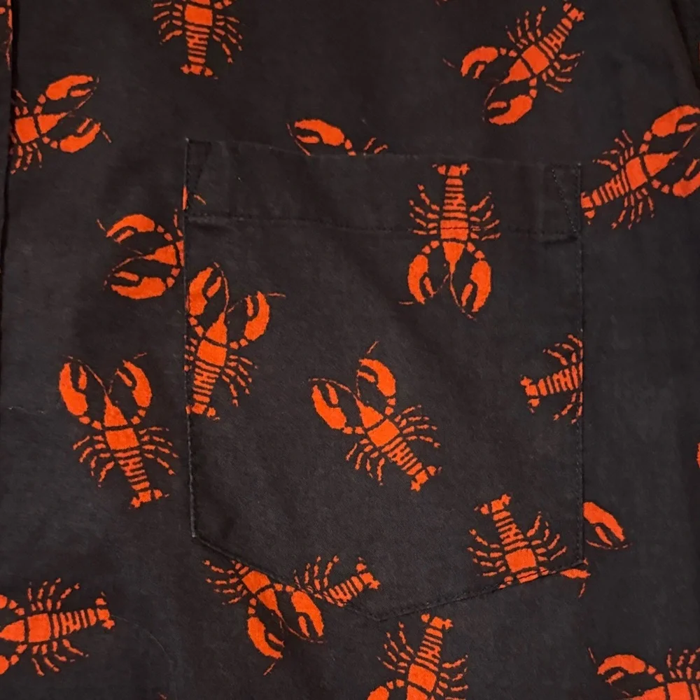 J. Crew Dark Blue Button Up Shirt with Red Lobster Pattern, XL - Picture 4 of 4